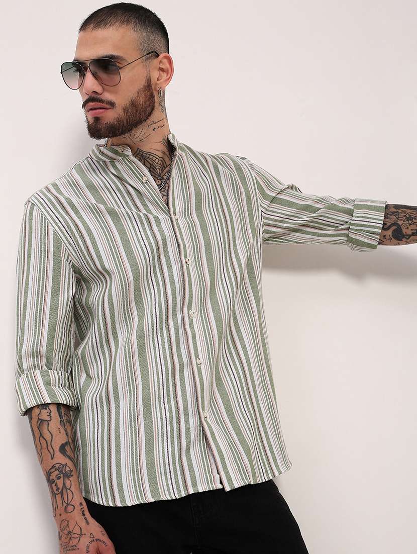 men striped long sleeves casual shirt - 21696340 - Standard Image - 1