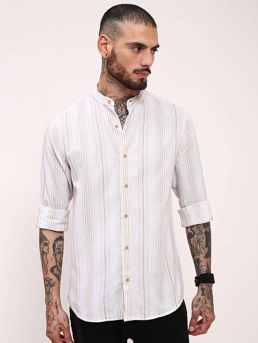 men striped long sleeves casual shirt
