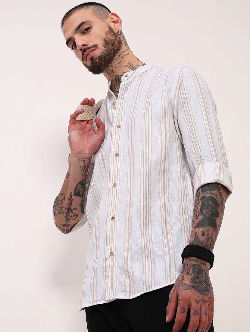 men striped long sleeves casual shirt - 21696341 - Standard Image - 1