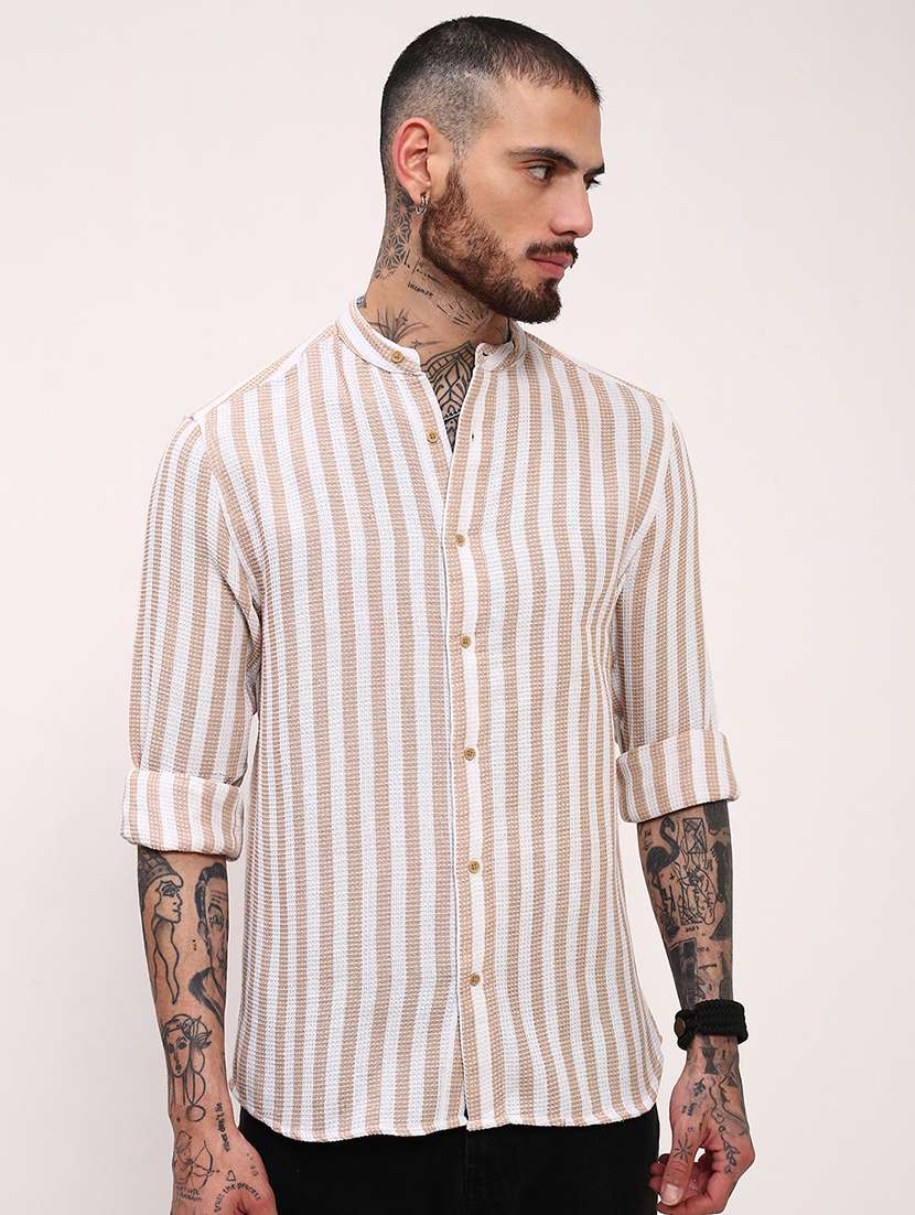 men striped long sleeves casual shirt