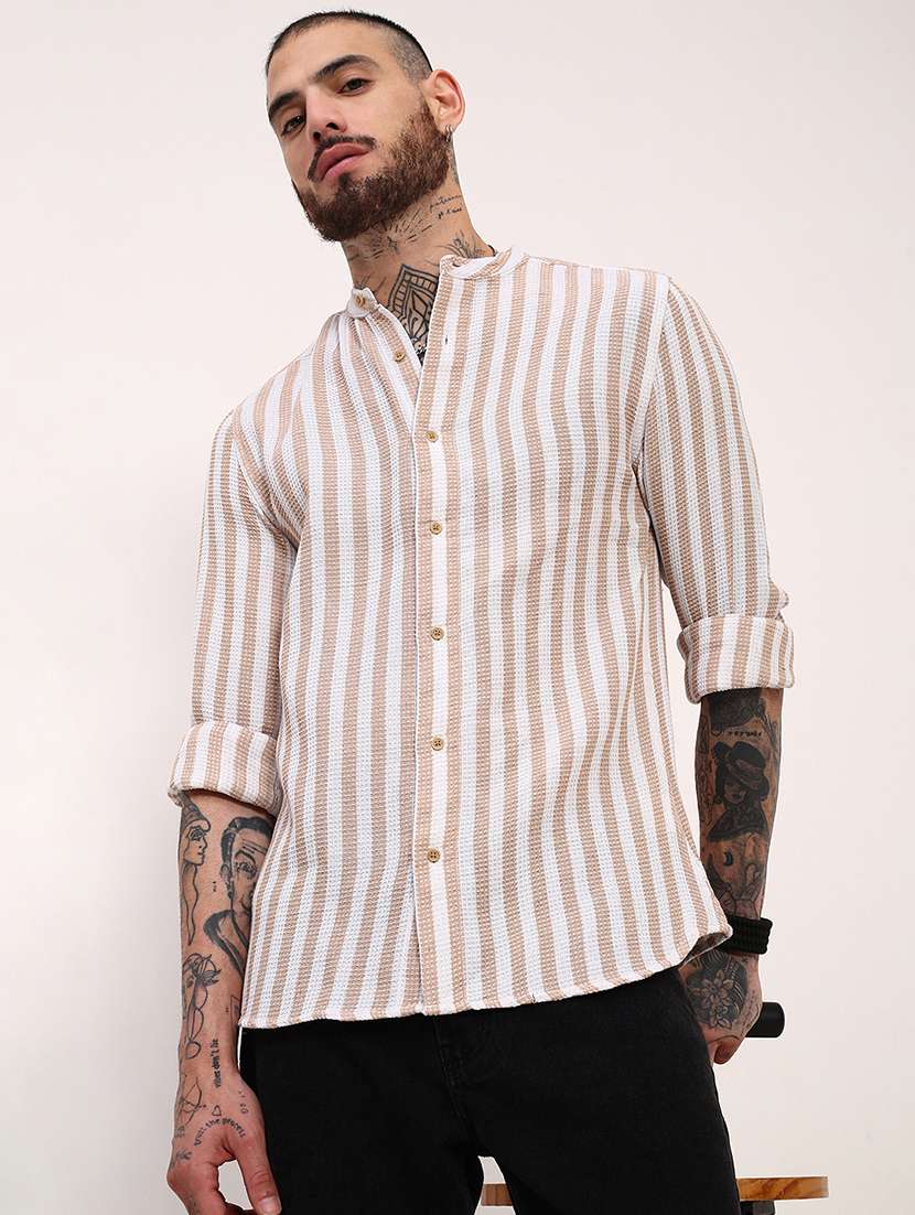 men striped long sleeves casual shirt - 21696344 - Standard Image - 1
