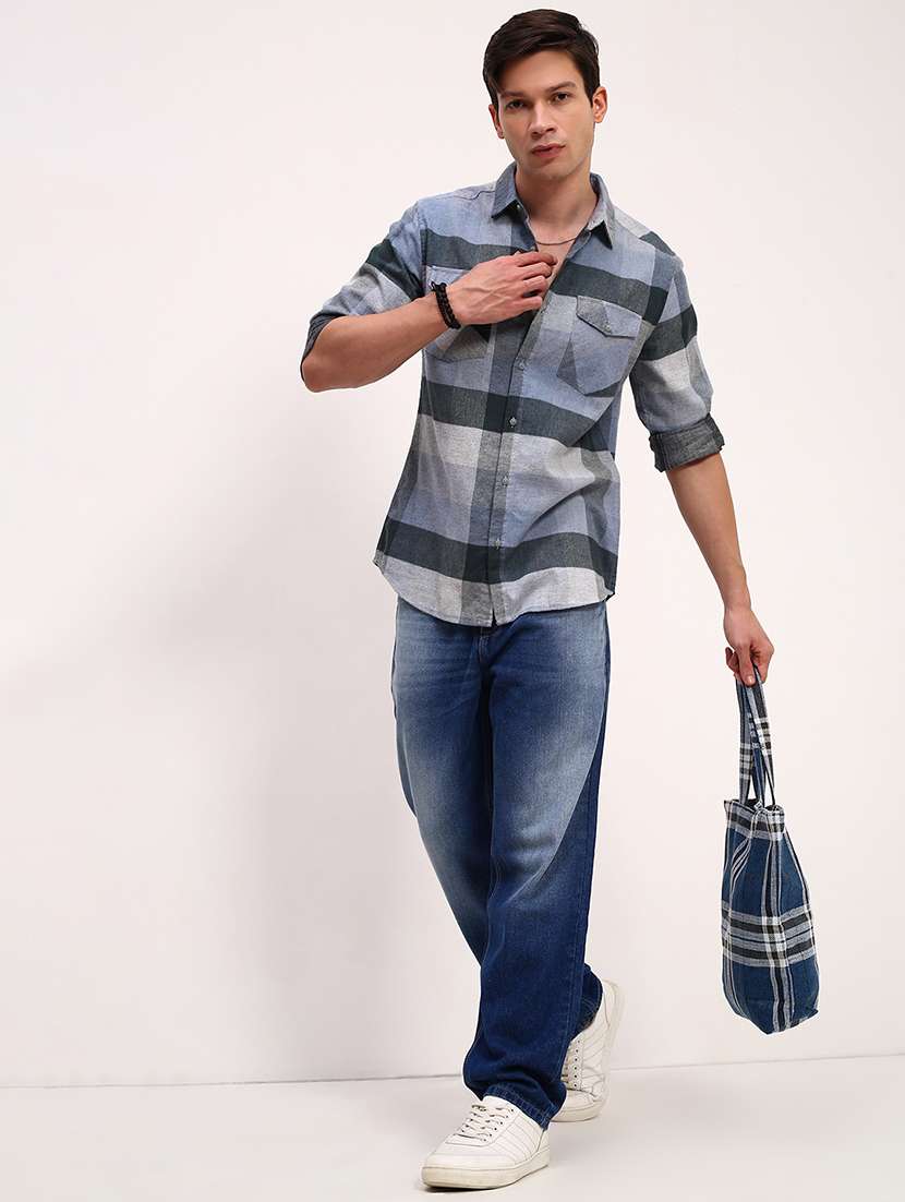 men checkered long sleeves double pockets casual shirt - 21696360 -  Standard Image - 4