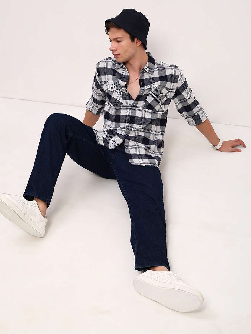 men checkered long sleeves double pockets casual shirt - 21696362 -  Standard Image - 4