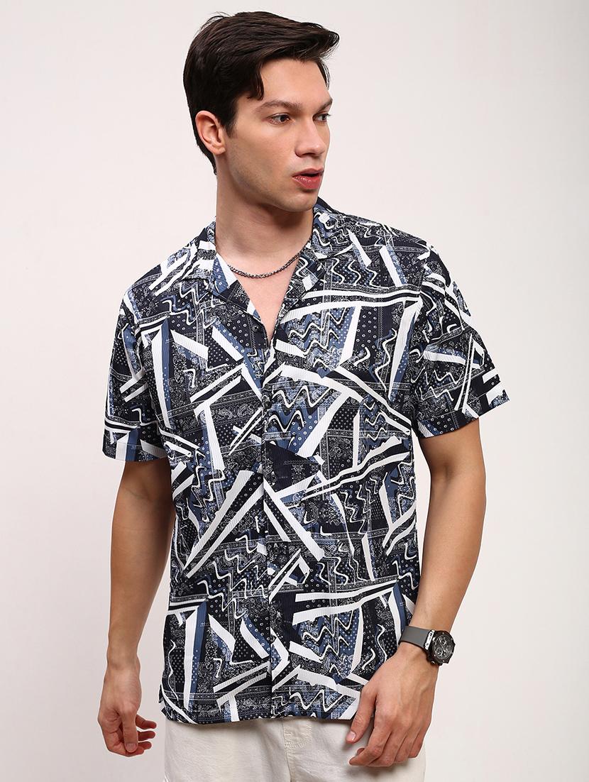 men abstract printed short sleeves casual shirt - 21696367 - Zoom Image - 0