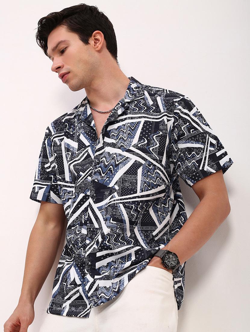 men abstract printed short sleeves casual shirt - 21696367 -  Standard Image - 1