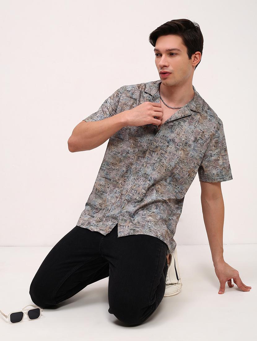 men graphic printed short sleeves casual shirt - 21696369 - Standard Image - 4