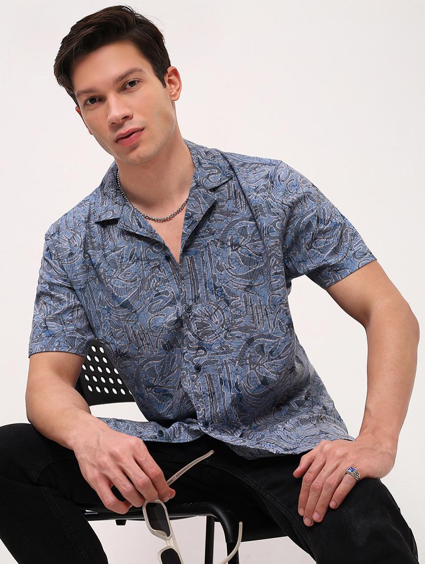 men printed short sleeves casual shirt - 21696371 -  Standard Image - 1
