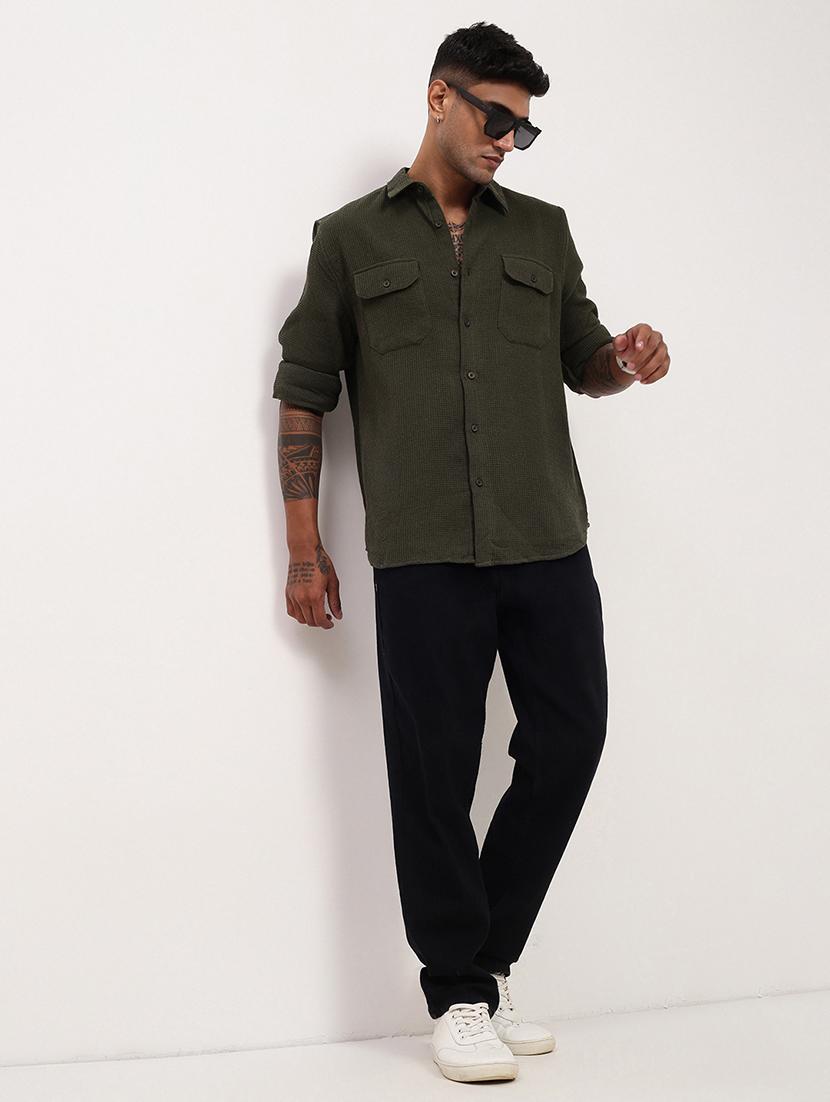 men textured long sleeves double pockets casual shirt - 21696374 - Standard Image - 4