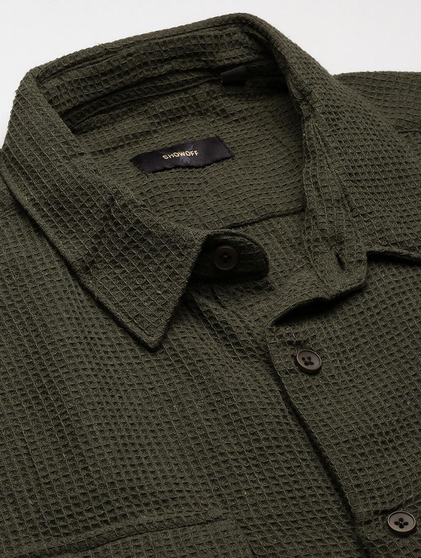 men textured long sleeves double pockets casual shirt - 21696374 - Standard Image - 6