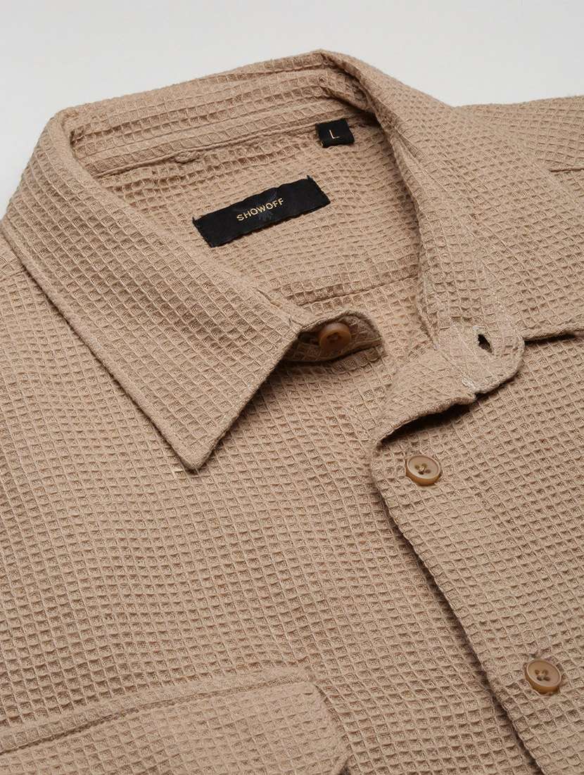 men textured long sleeves double pockets casual shirt - 21696375 -  Standard Image - 6