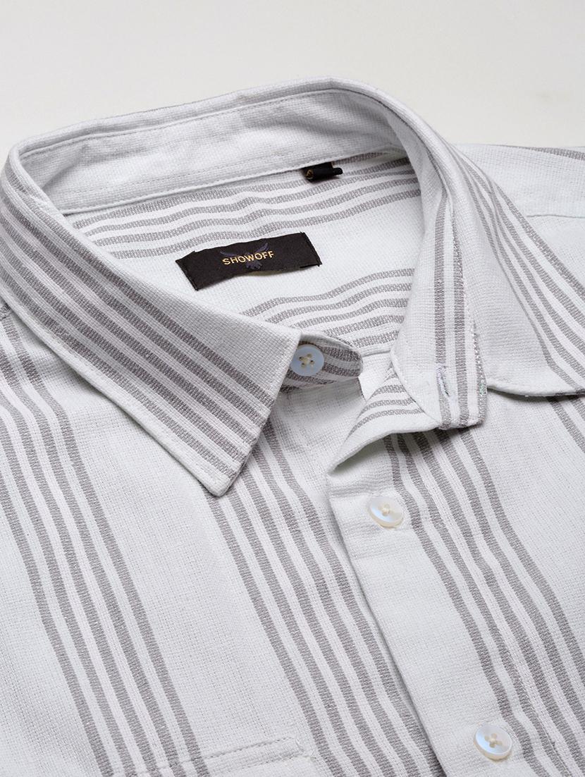 men striped long sleeves double pockets casual shirt - 21696378 - Standard Image - 6