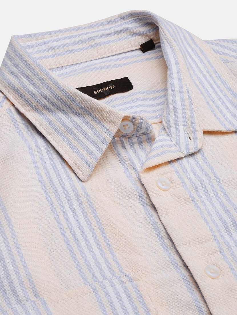 men striped long sleeves double pockets casual shirt - 21696380 -  Standard Image - 6