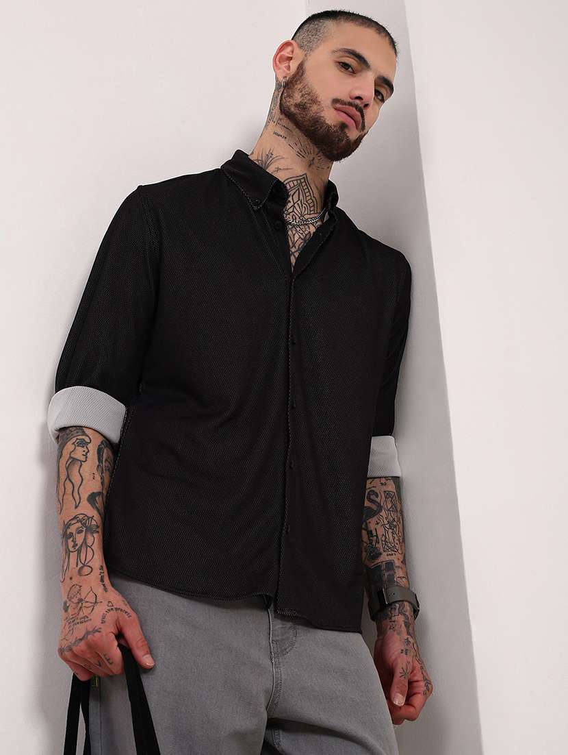men textured long sleeves casual shirt - 21696385 -  Standard Image - 1