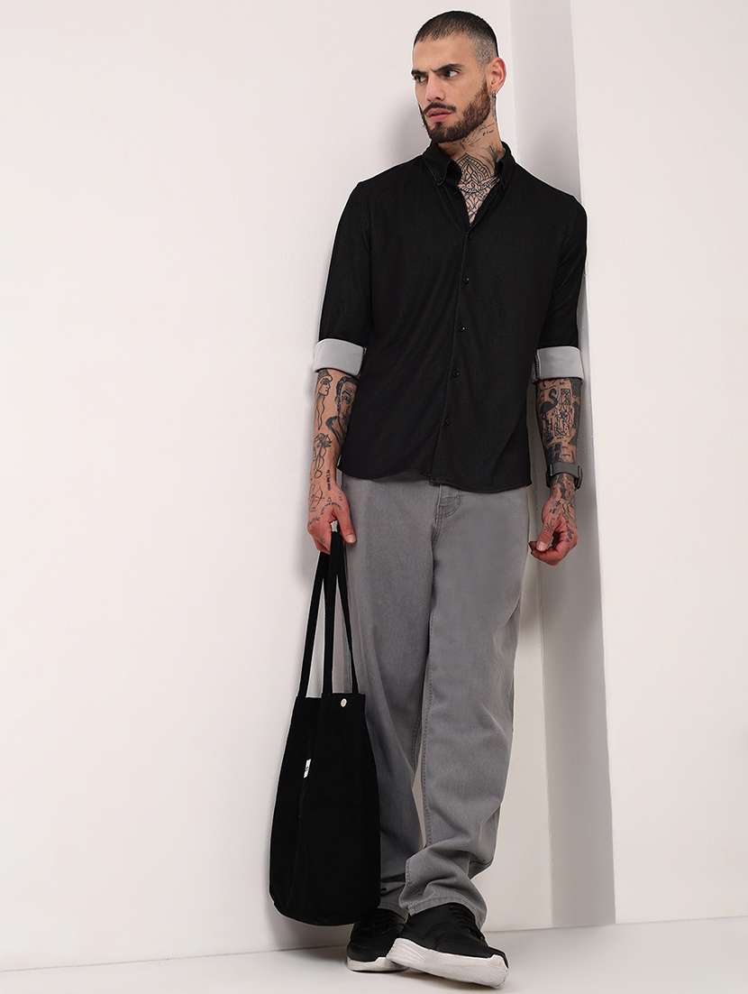 men textured long sleeves casual shirt - 21696385 -  Standard Image - 4