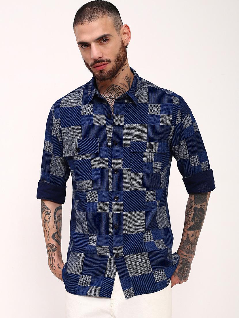 men geometric printed long sleeves casual shirt