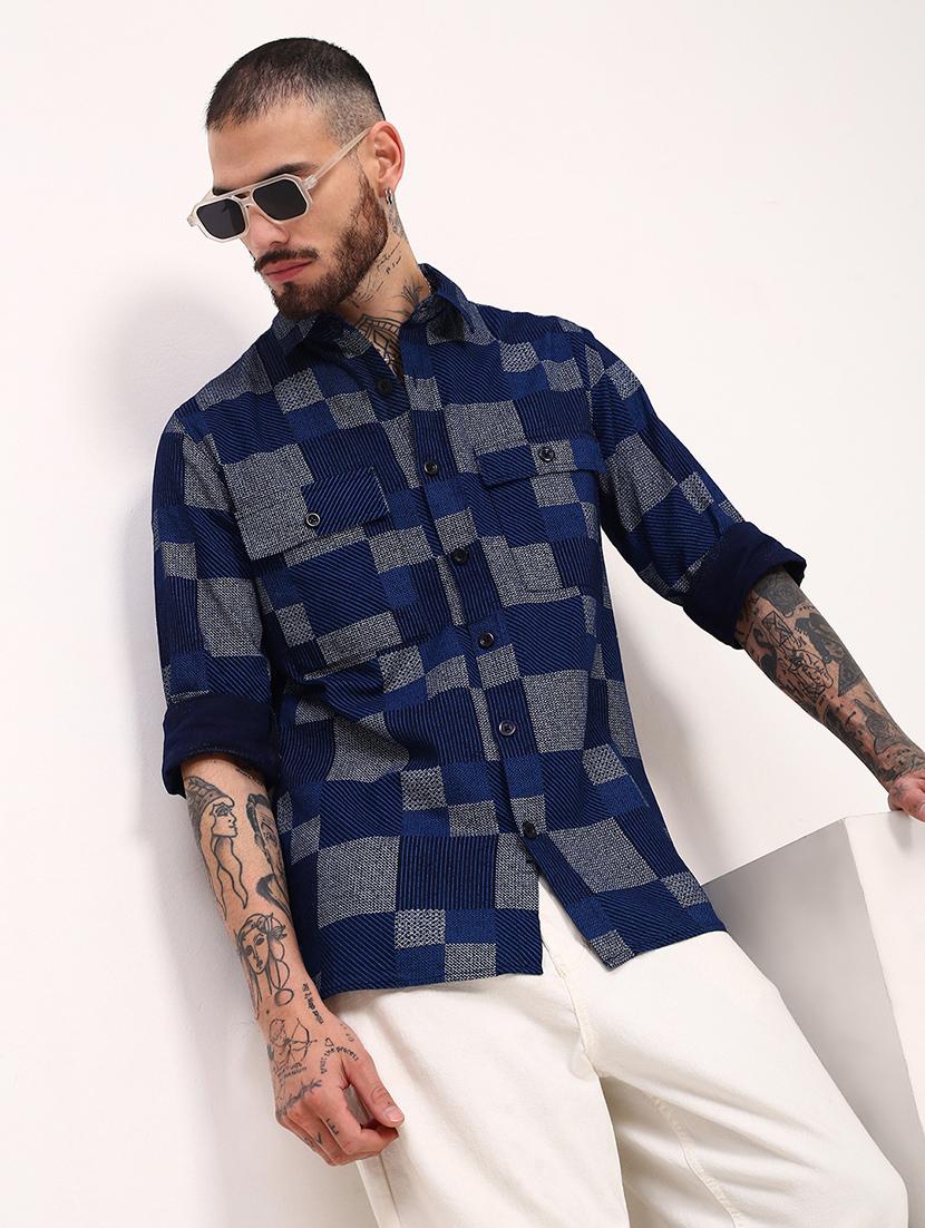 men geometric printed long sleeves casual shirt - 21696389 -  Standard Image - 1