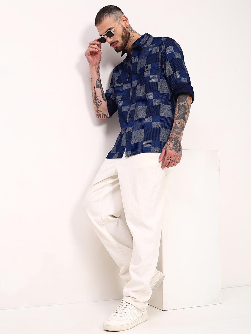 men geometric printed long sleeves casual shirt - 21696389 - Standard Image - 4