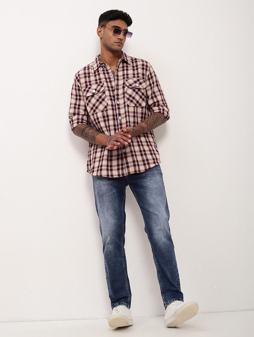 men checkered long sleeve double pockets casual shirt - 21696390 - Standard Image - 4