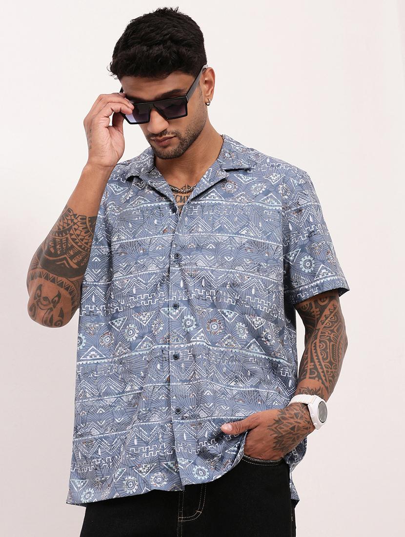 men geometric printed short sleeves casual shirt - 21696391 - Standard Image - 1
