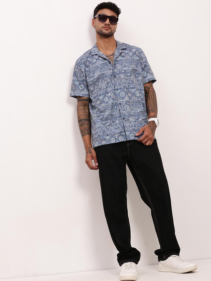 men geometric printed short sleeves casual shirt - 21696391 - Standard Image - 4