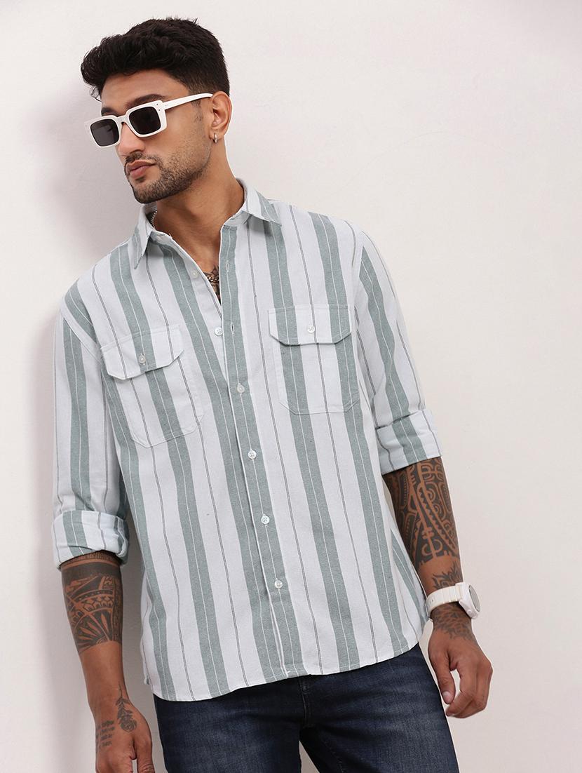 men striped long sleeves casual shirt - 21696400 -  Standard Image - 1