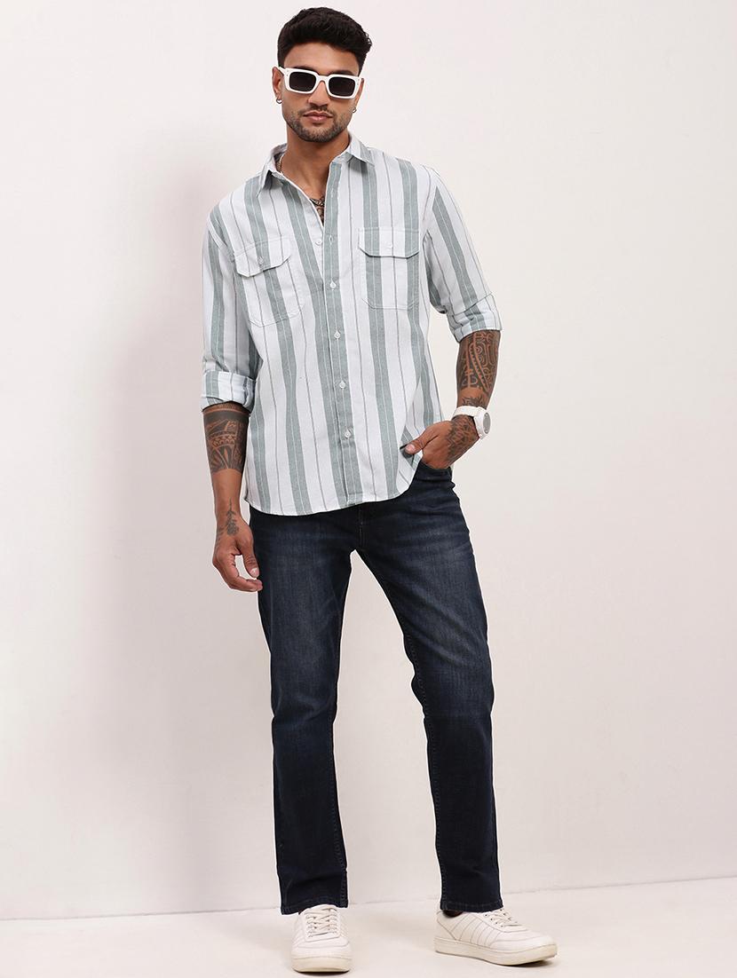men striped long sleeves casual shirt - 21696400 - Standard Image - 4