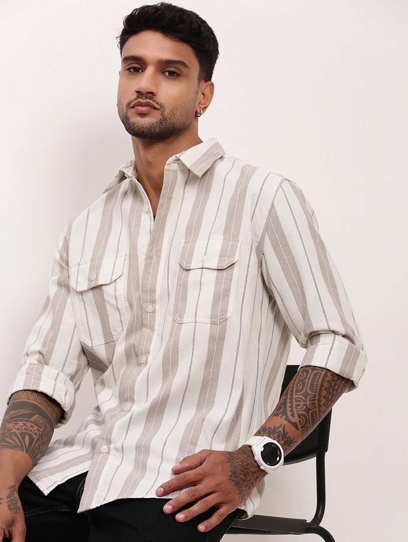 men striped long sleeves casual shirt - 21696401 - Standard Image - 1