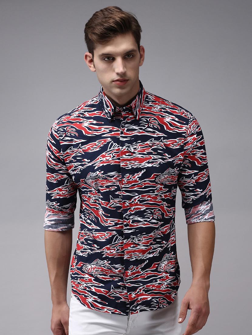 men abstract printed long sleeves casual shirt - 21696402 -  Zoom Image - 0