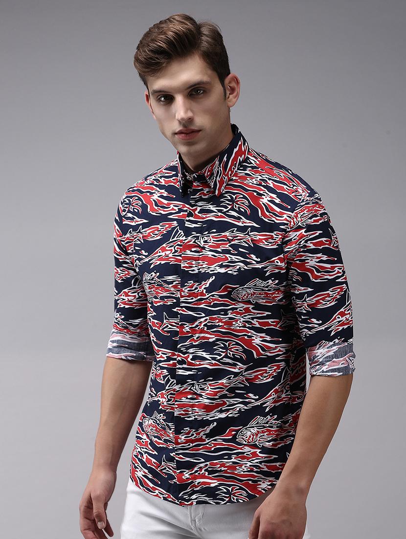 men abstract printed long sleeves casual shirt - 21696402 - Standard Image - 1