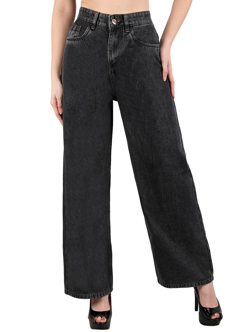 women solid high rise wide leg jeans - 21696459 - Zoom Image - 0