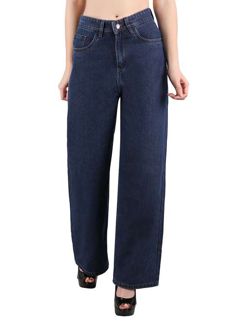women solid mid rise wide leg jeans - 21696467 - Standard Image - 0