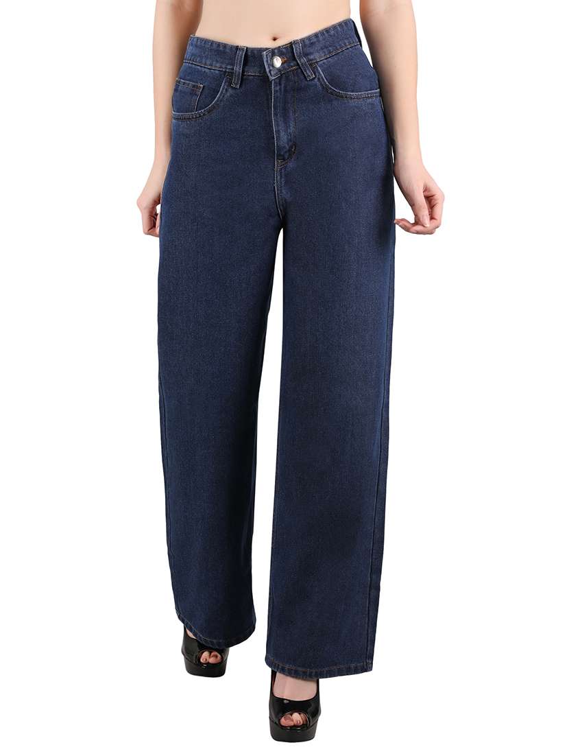 women solid mid rise wide leg jeans - 21696467 - Zoom Image - 0
