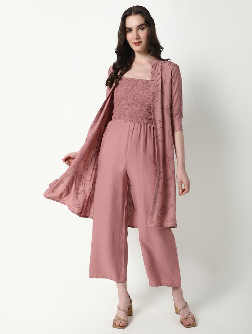 women mauve solid full leg jumpsuit with shrug - 21696471 -  Standard Image - 1