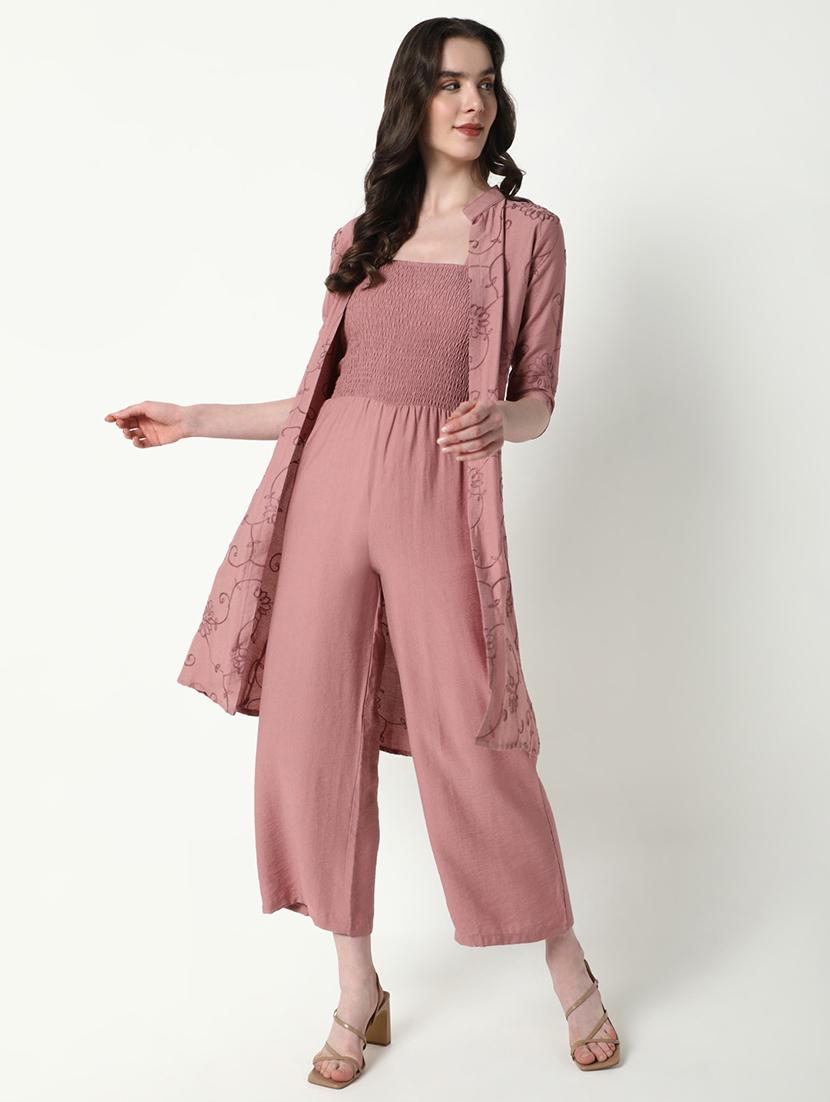women mauve solid full leg jumpsuit with shrug - 21696471 - Standard Image - 4