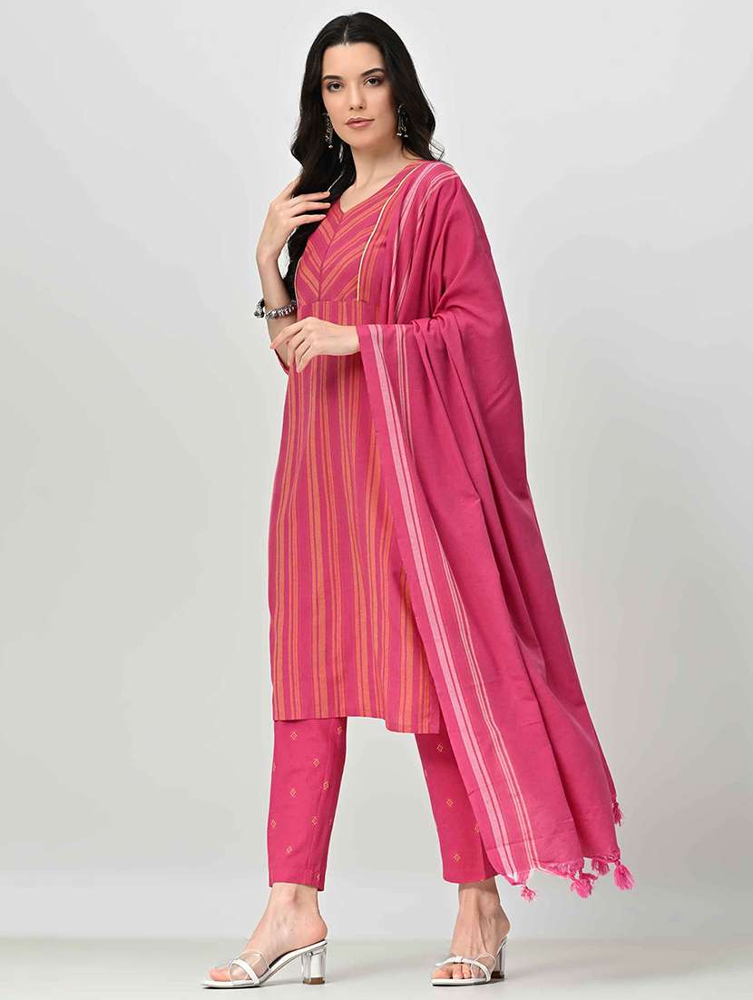 women stripes printed kurta pant set with dupatta - 21696484 -  Standard Image - 1