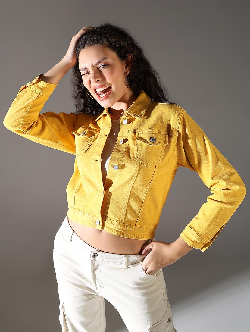 women solid denim summer jacket - 21696495 - Standard Image - 1
