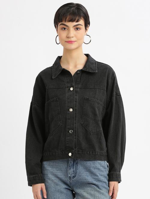 women typography print denim summer jacket - 21696498 -  Standard Image - 0