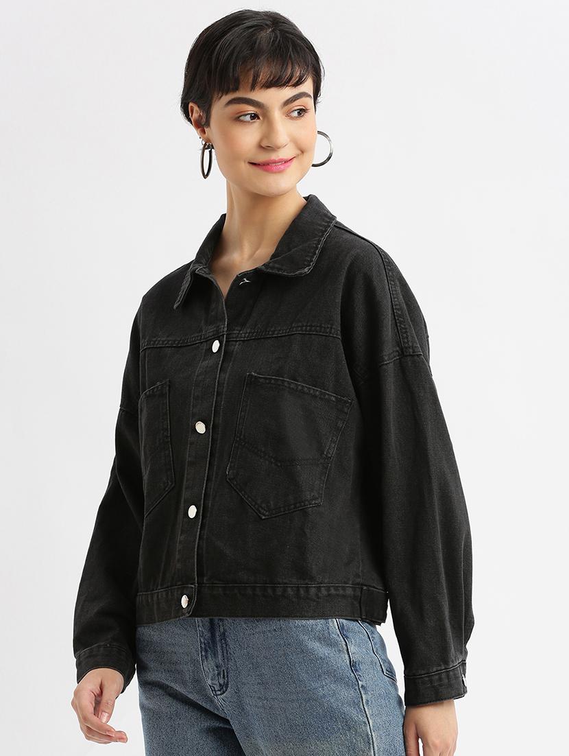 women typography print denim summer jacket - 21696498 - Standard Image - 1