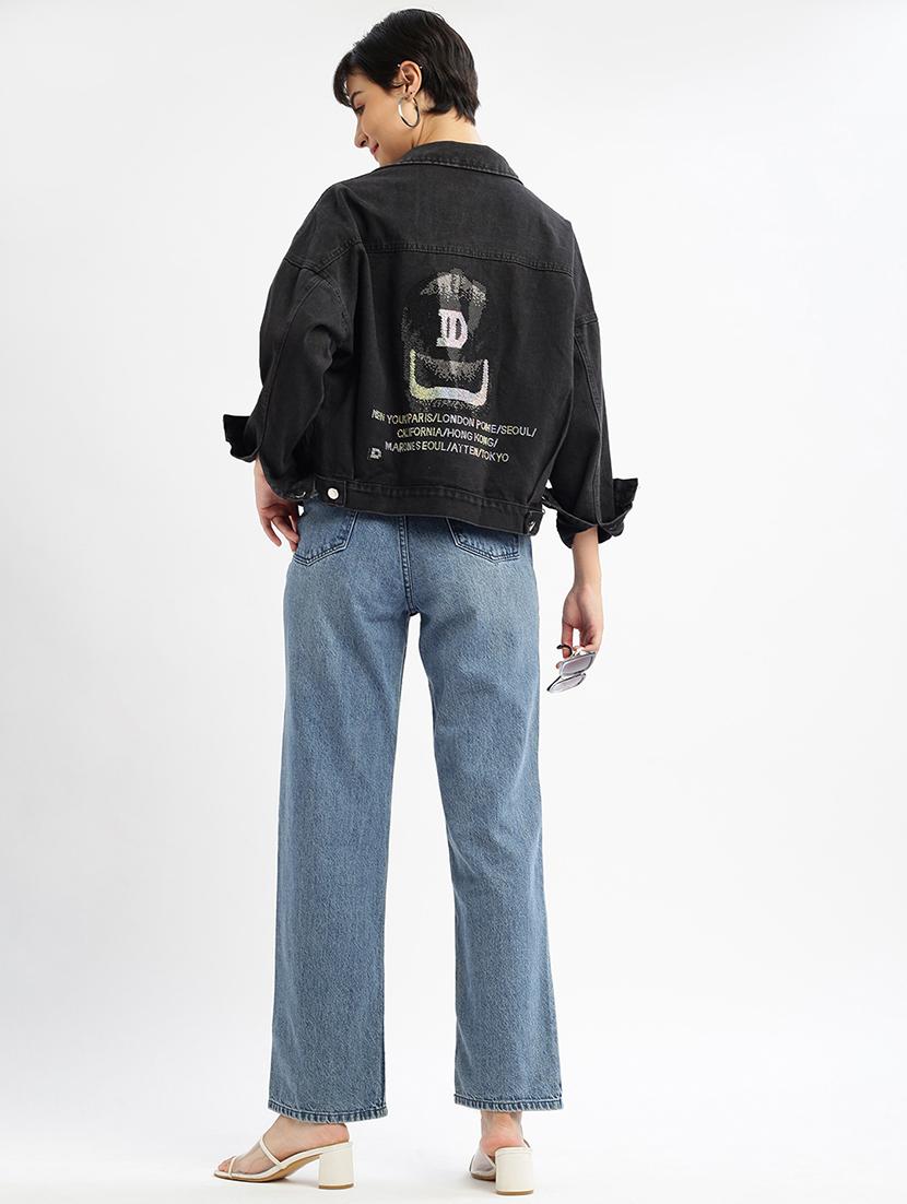 women typography print denim summer jacket - 21696498 - Standard Image - 4