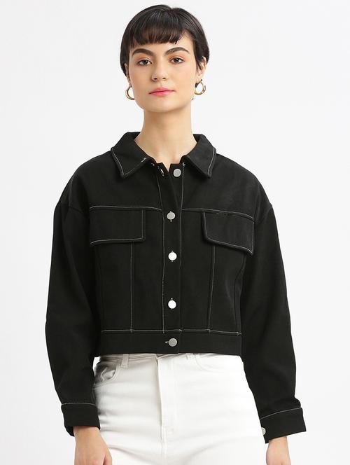 women black solid long sleeve summer jacket - 21696499 - Standard Image - 0