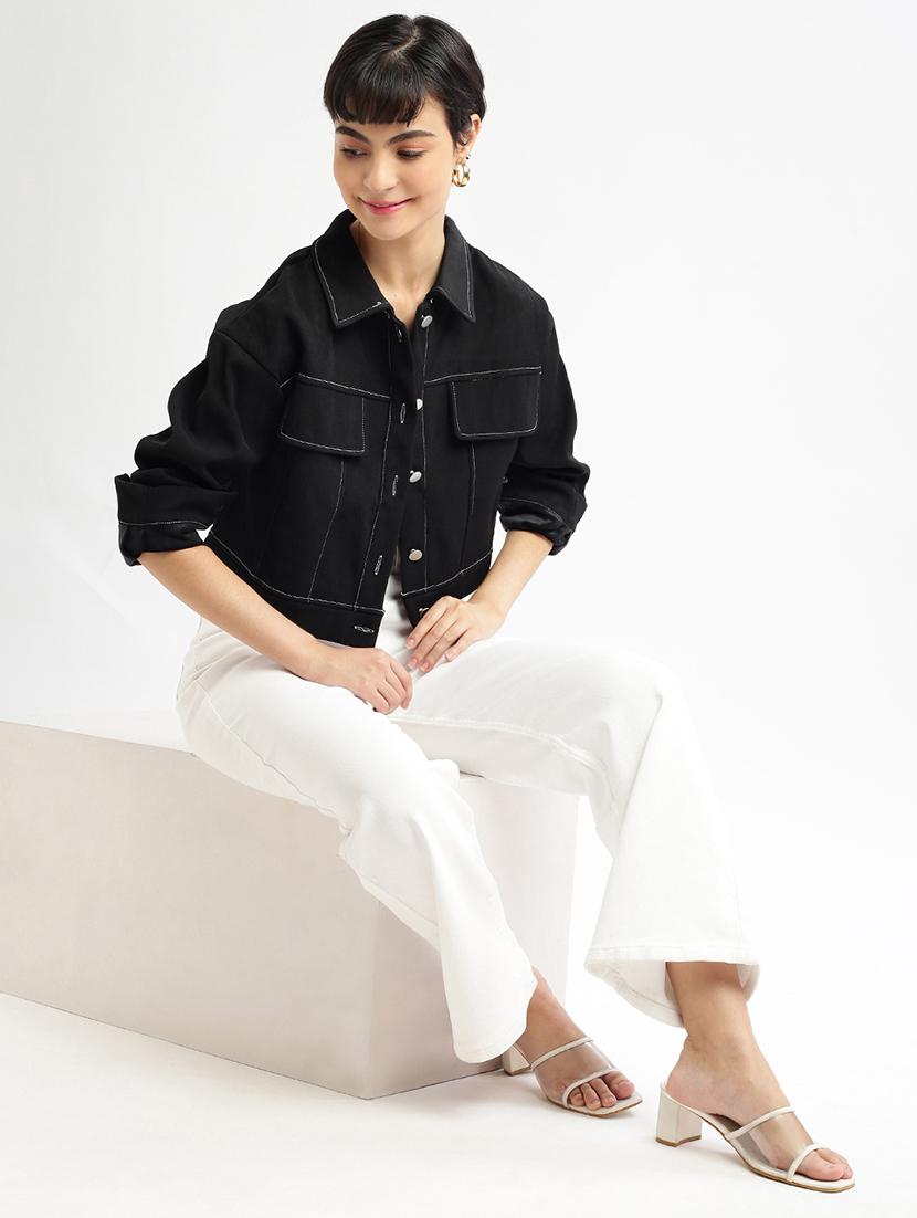 women black solid long sleeve summer jacket - 21696499 - Standard Image - 4