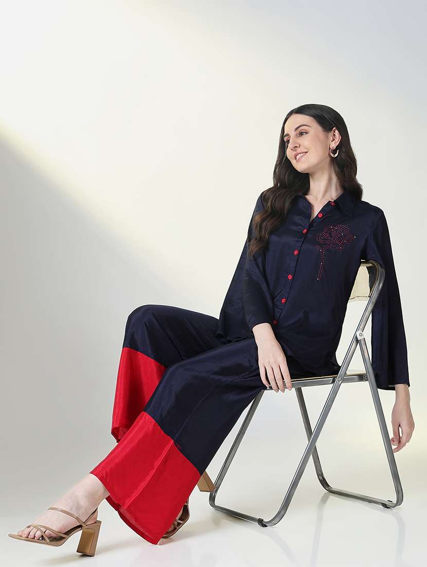 women navy blue top and palazzo co-ords set - 21696504 -  Standard Image - 1