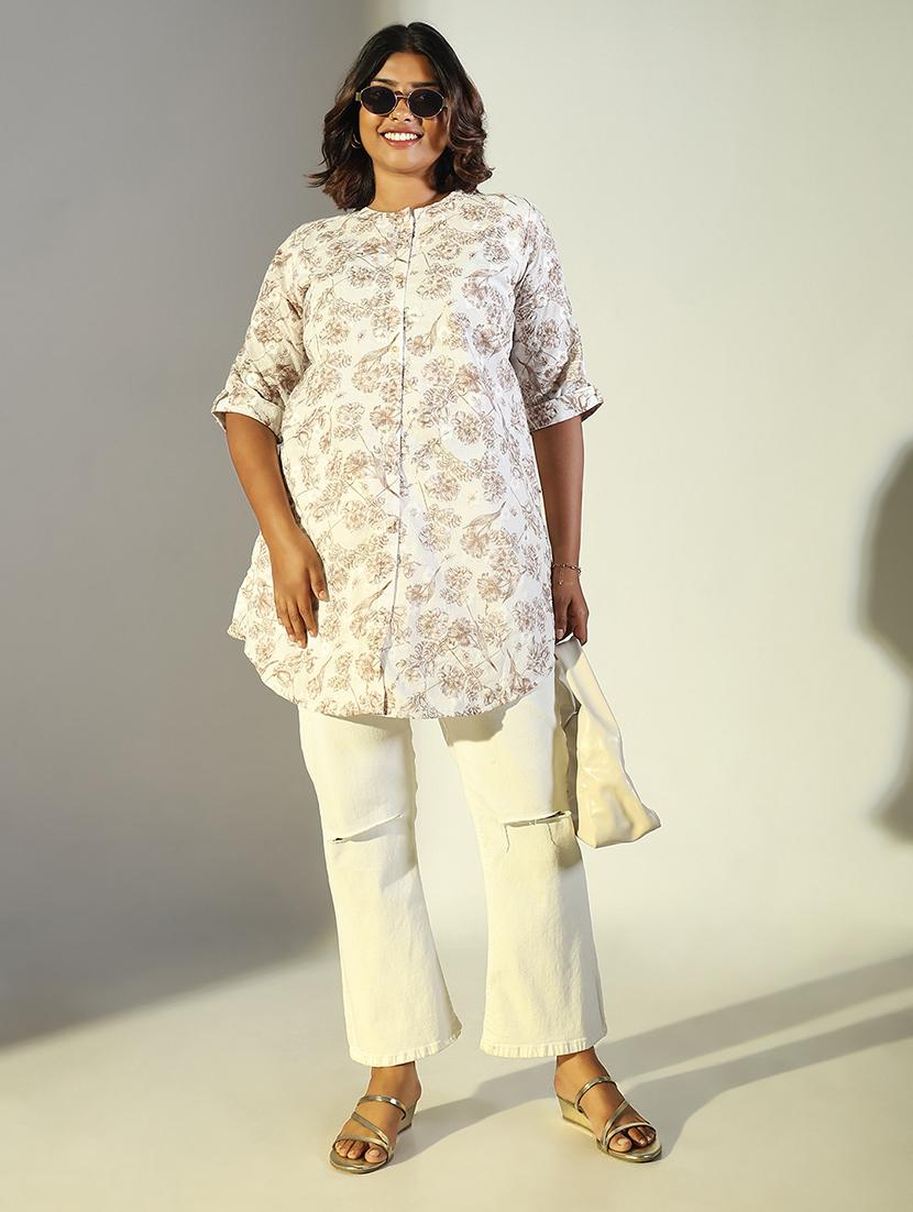 women floral roll up sleeve a-line kurti - 21696506 - Standard Image - 4