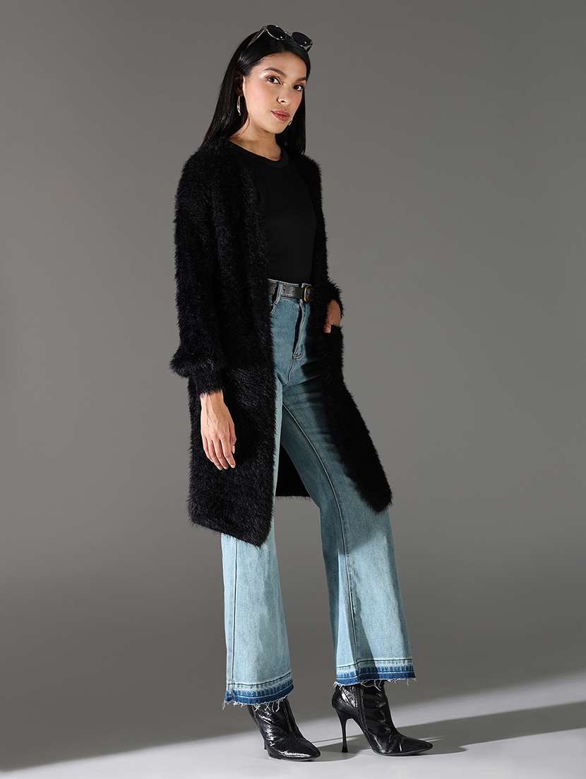 women black solid long sleeve shrug - 21696514 -  Standard Image - 1