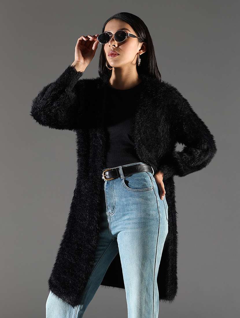 women black solid long sleeve shrug - 21696514 -  Standard Image - 4