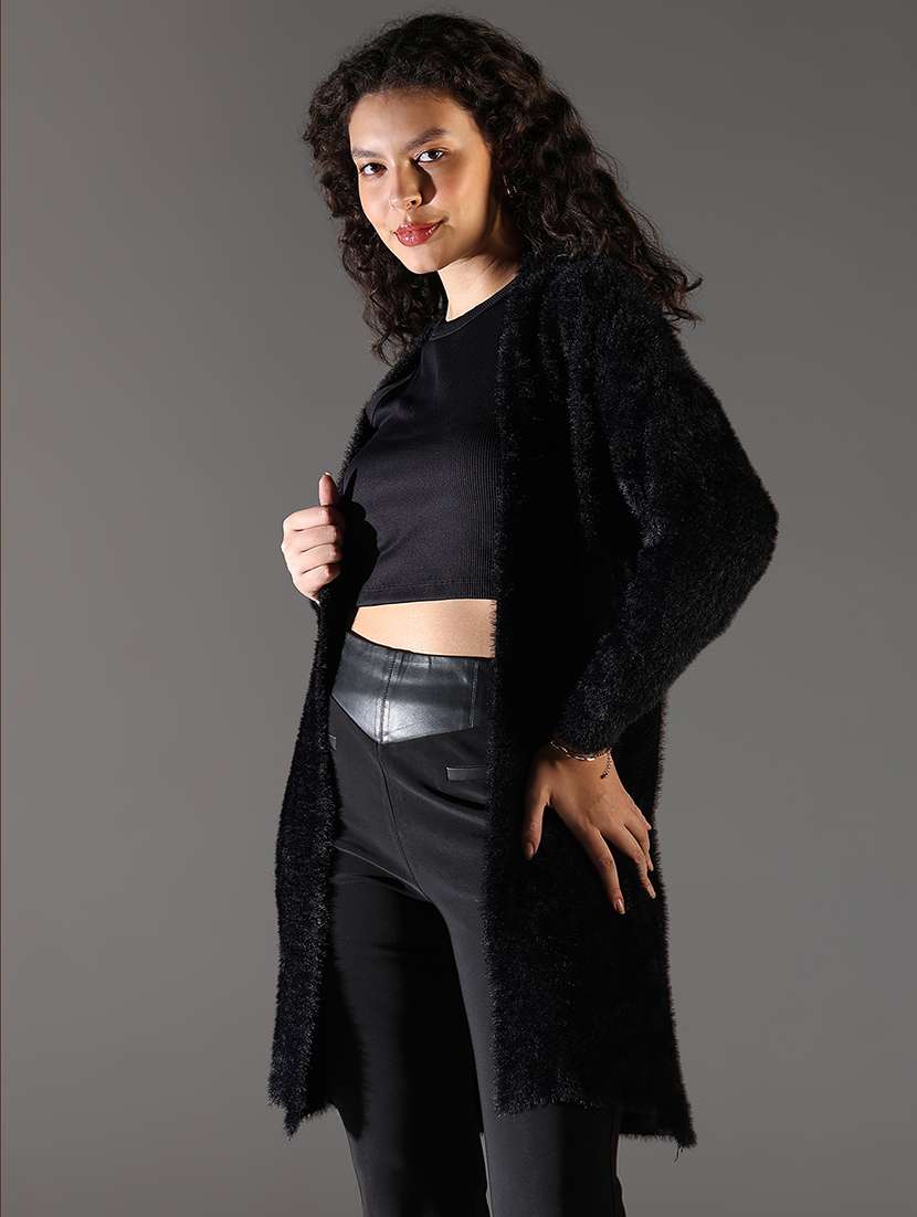 women black solid long sleeve shrug - 21696515 -  Standard Image - 1