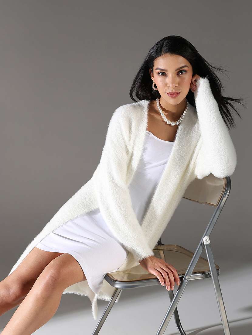 women white solid long sleeve shrug - 21696516 -  Standard Image - 4