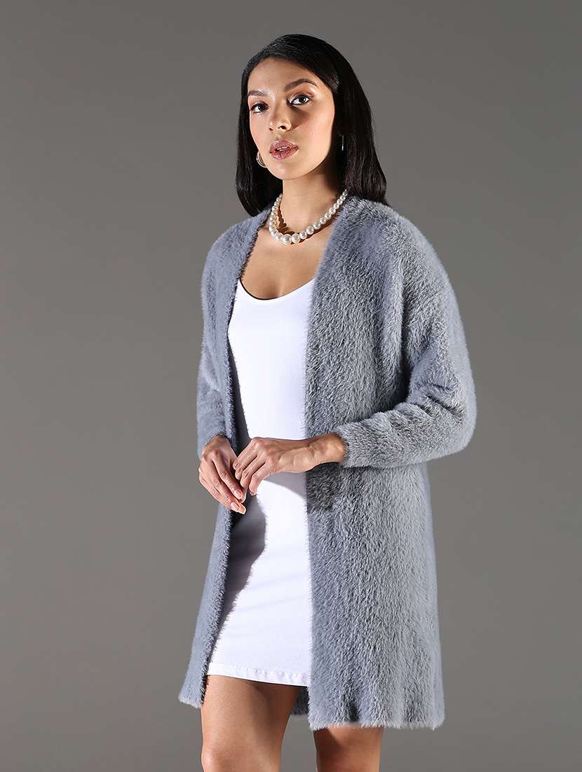 women grey solid long sleeve shrug - 21696517 -  Standard Image - 4