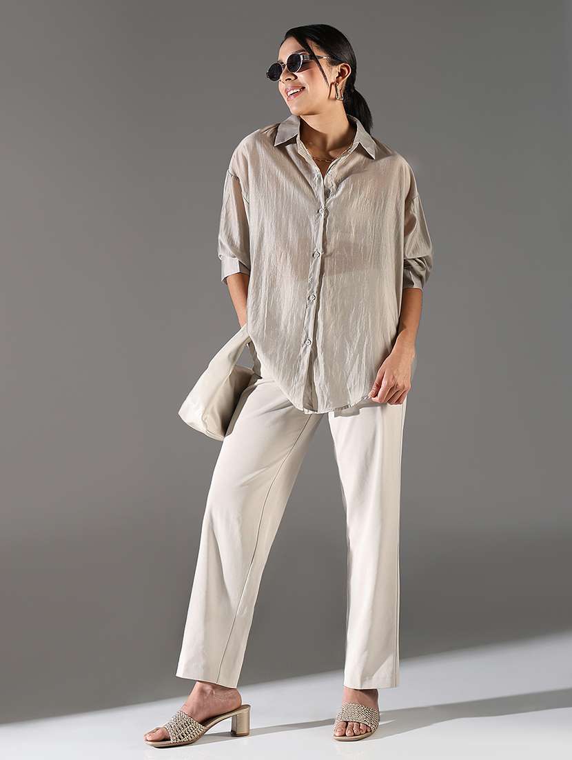 women grey solid long sleeve regular shirt - 21696521 -  Standard Image - 4