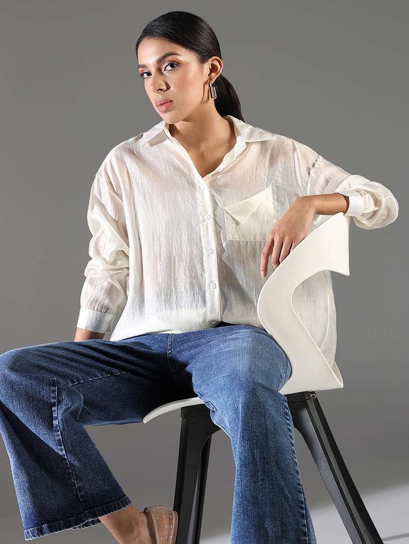 women cream solid long sleeve regular shirt - 21696522 -  Standard Image - 1